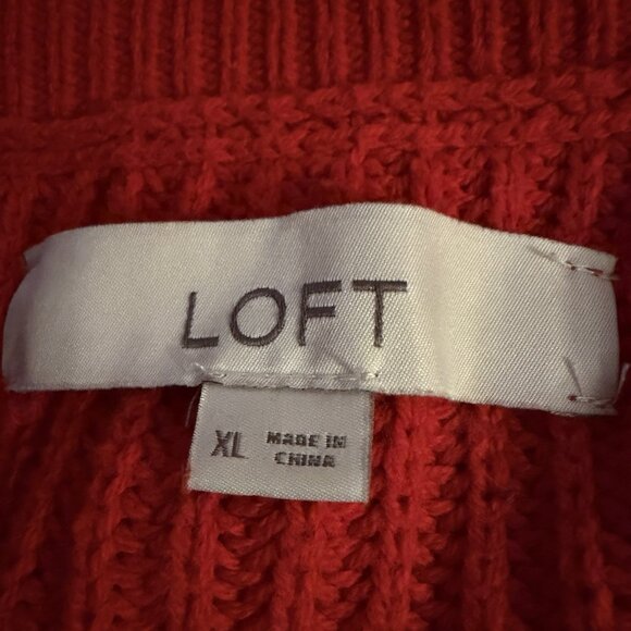 Loft Red Knit Sweater Womens XL Ribbed Scoop Neck Sweater Career Holiday Office - Picture 6 of 8